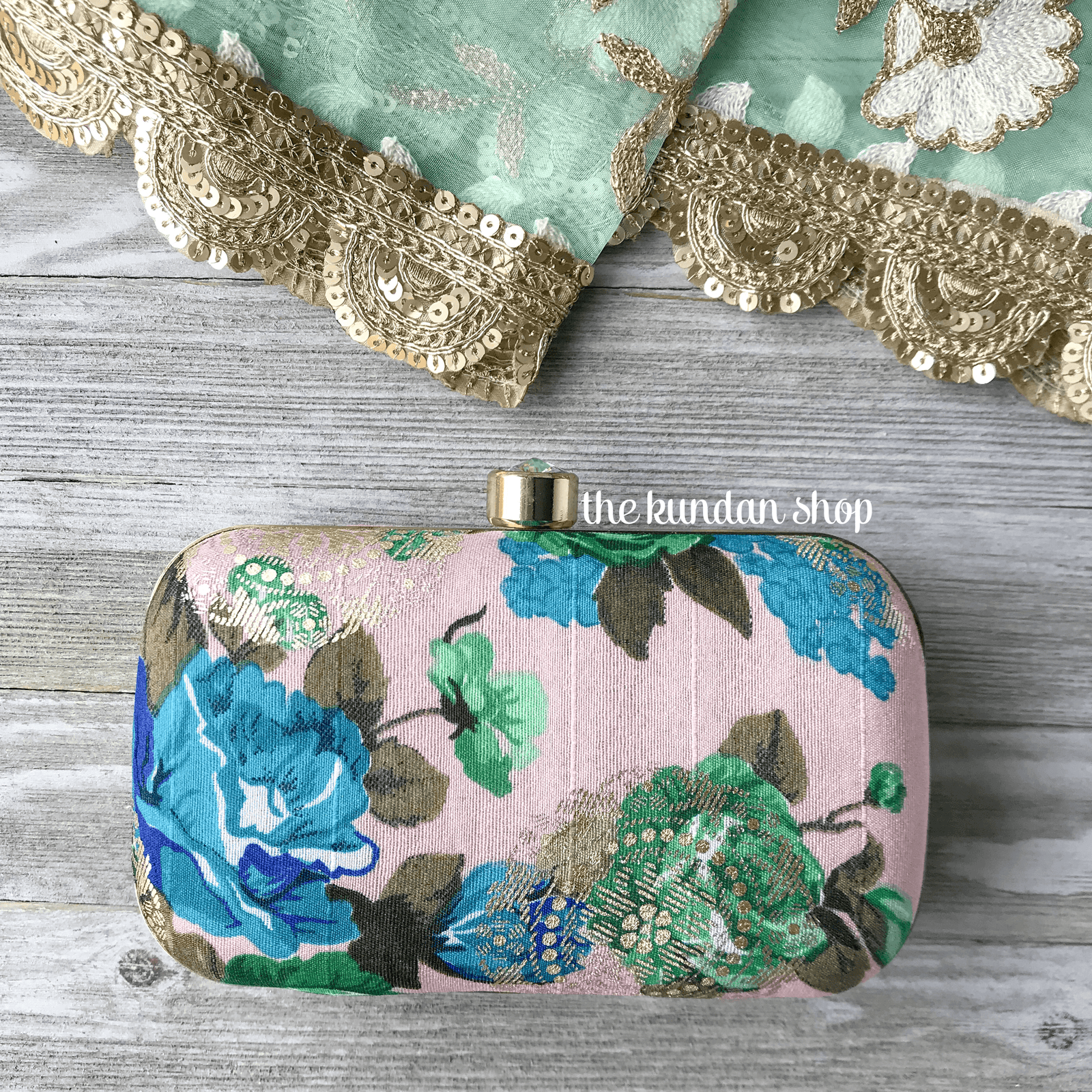 Blue Petal, Clutch - THE KUNDAN SHOP