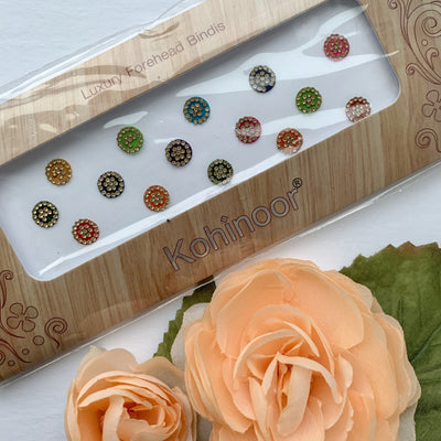 15 PC Gold Rhinestone Bindi, Bindis - THE KUNDAN SHOP