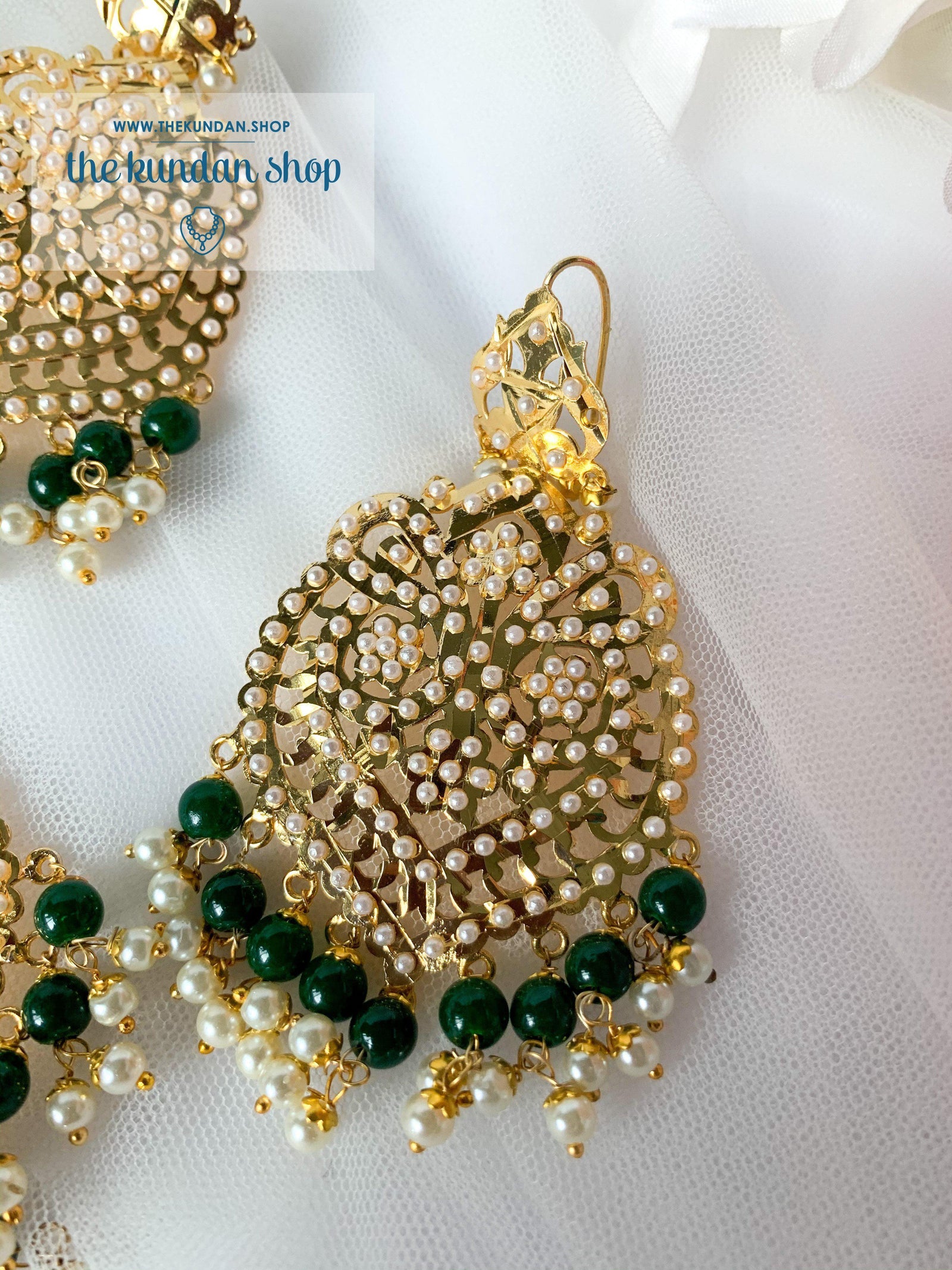 Steady in Green Earrings + Tikka THE KUNDAN SHOP 
