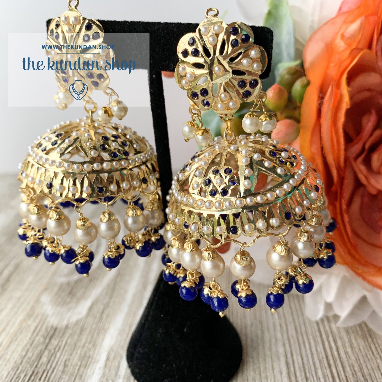 Classic Jumki's - Blue, Earrings + Tikka - THE KUNDAN SHOP