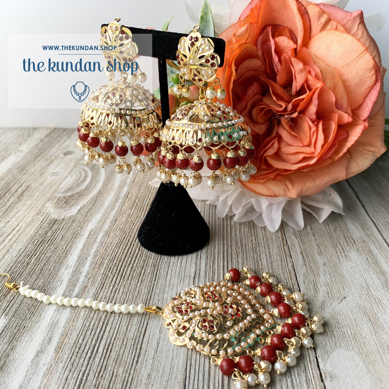 Classic Jumki's - Ruby, Earrings + Tikka - THE KUNDAN SHOP
