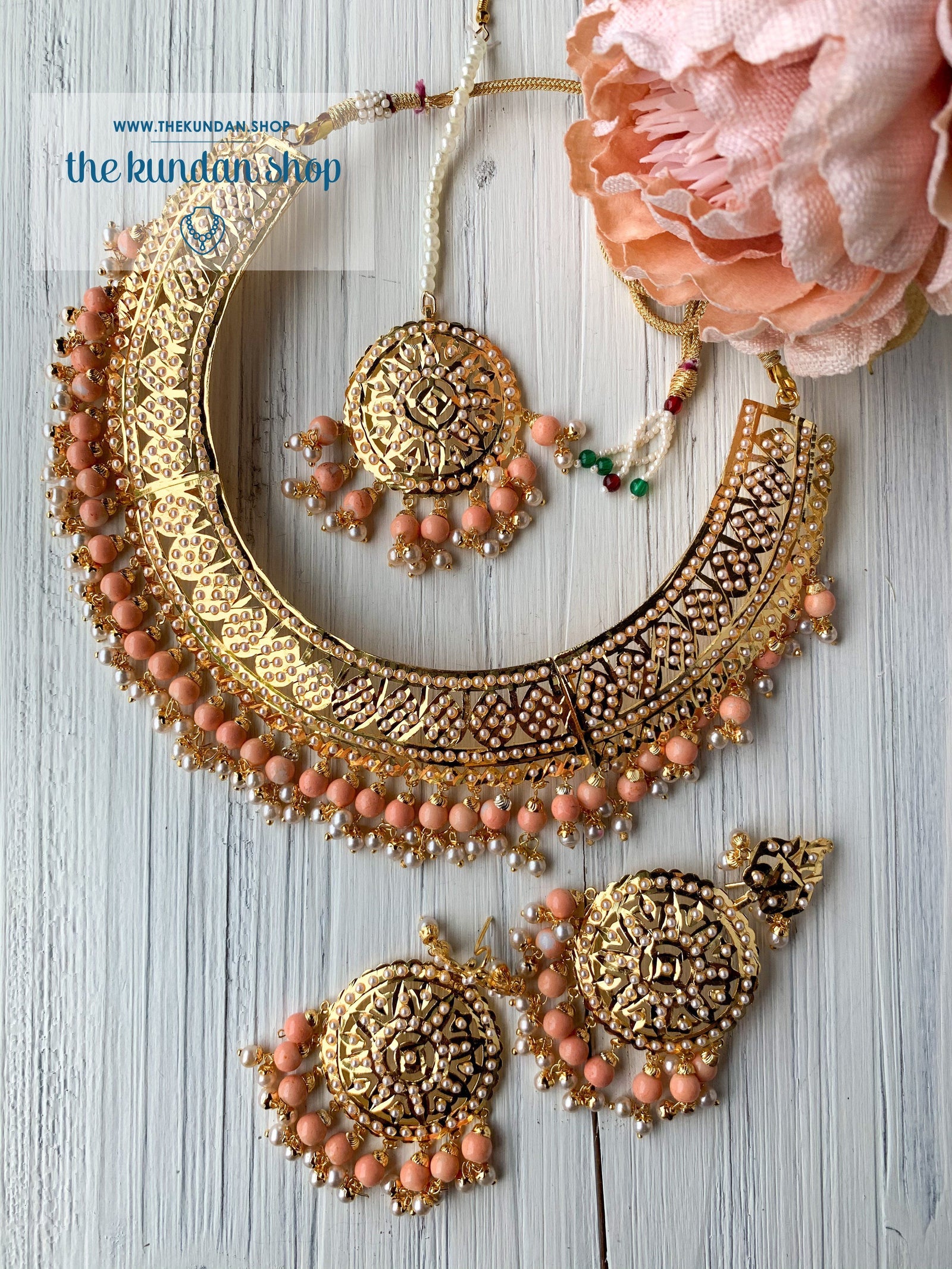 Sangeet Night - Peach, Necklace Sets - THE KUNDAN SHOP