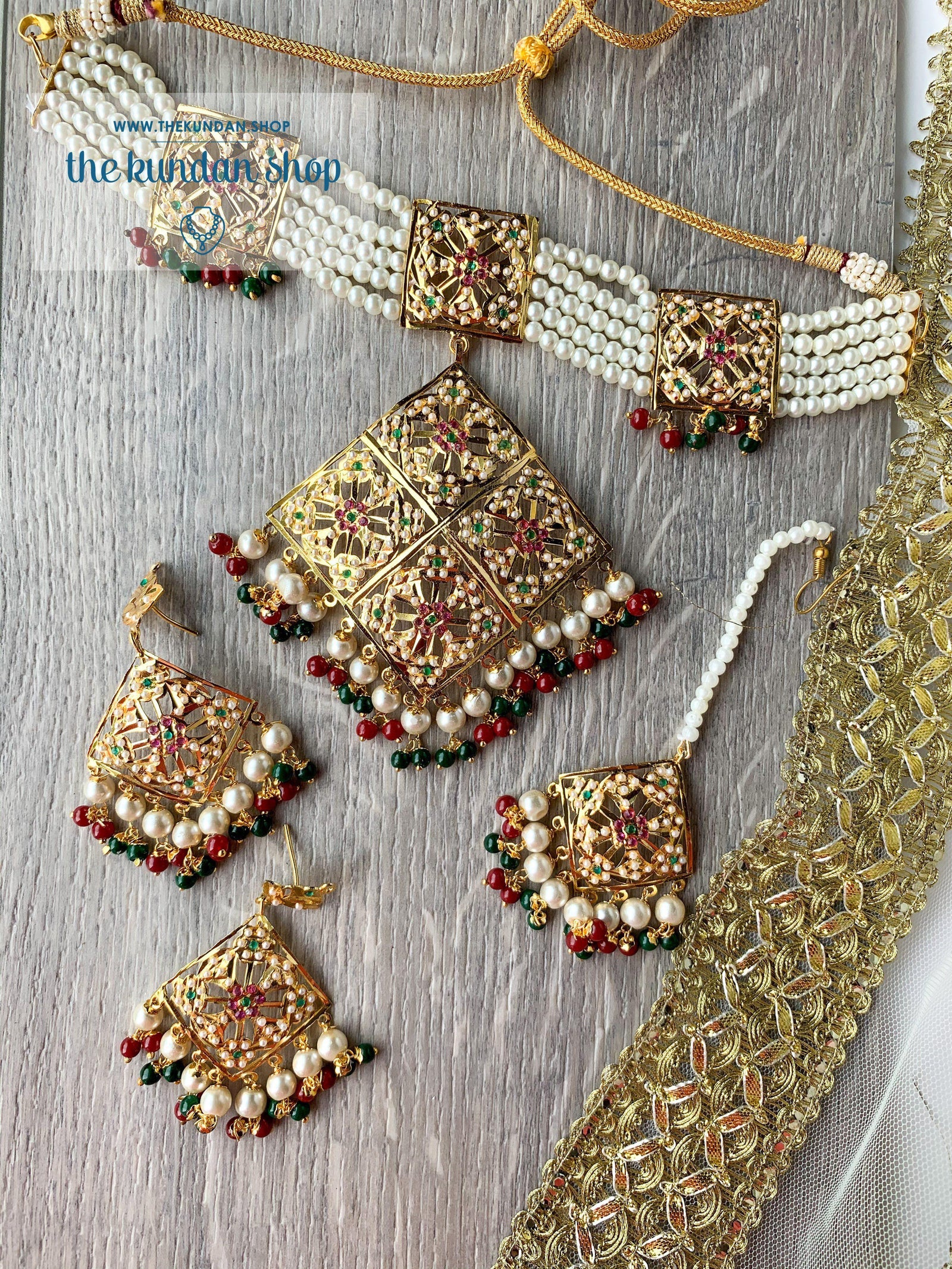 Mesmerized Choker in Ruby & Green Necklace Sets THE KUNDAN SHOP 
