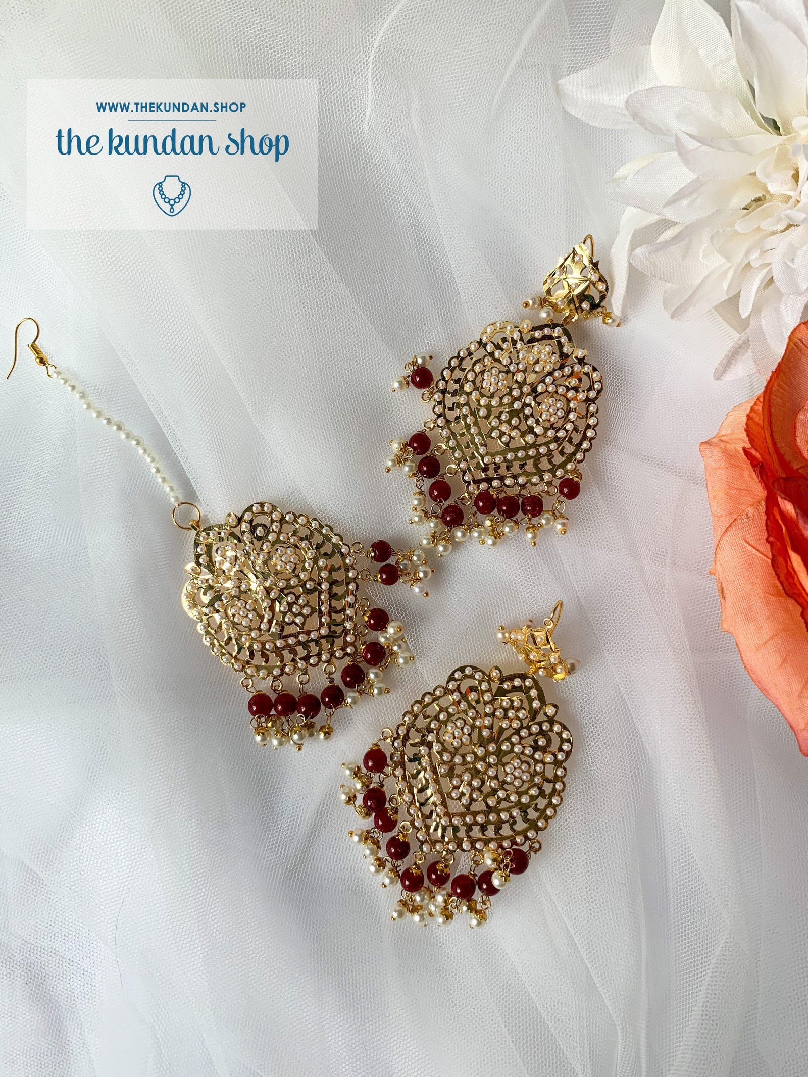 Steady in Ruby Earrings + Tikka THE KUNDAN SHOP 