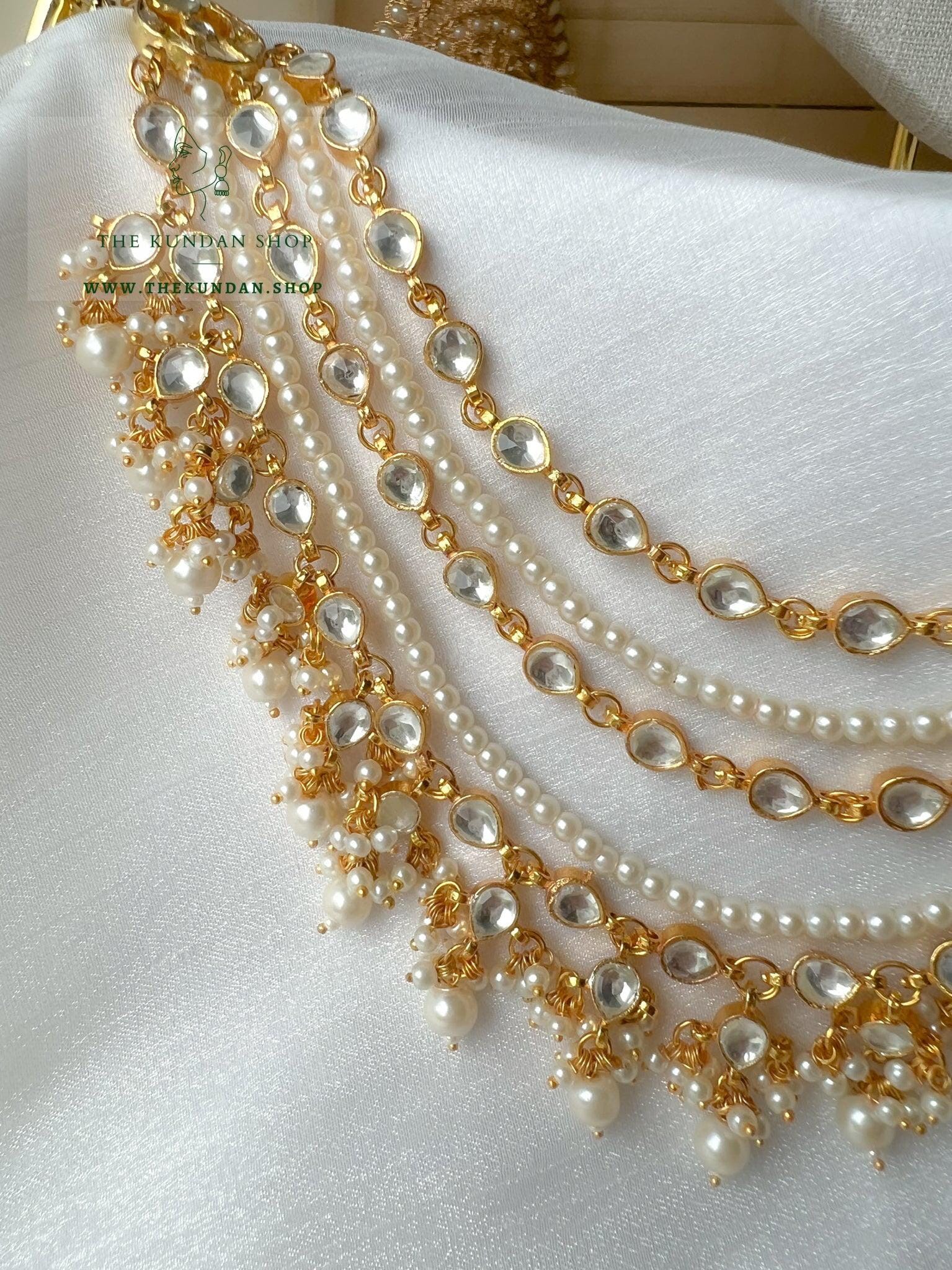 Kundan and Pearls - 5 Layer Saharay Sahara Earrings THE KUNDAN SHOP 