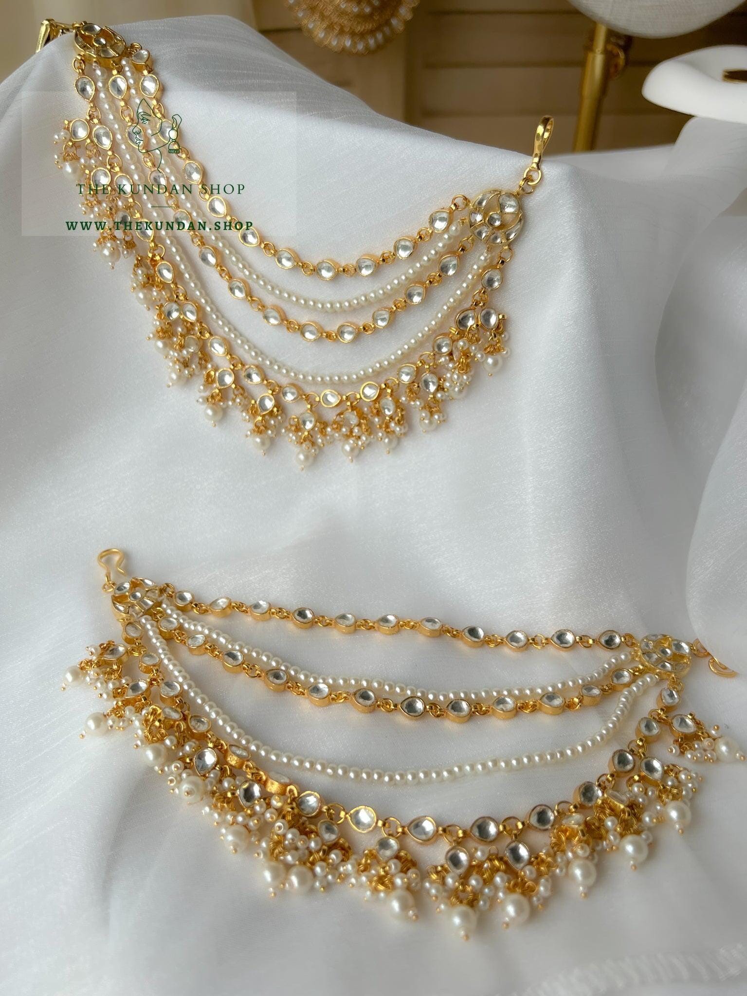 Kundan and Pearls - 5 Layer Saharay Sahara Earrings THE KUNDAN SHOP 