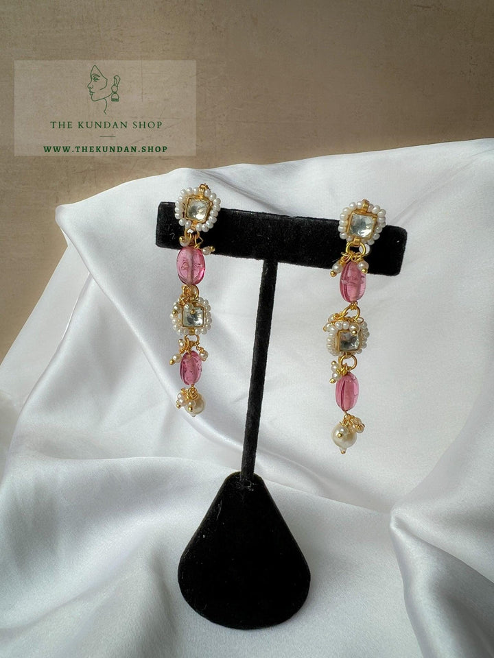 Thin Drop Kundan Earrings Earrings THE KUNDAN SHOP Dark Pink 