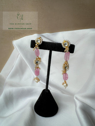 Thin Drop Kundan Earrings Earrings THE KUNDAN SHOP Pink 