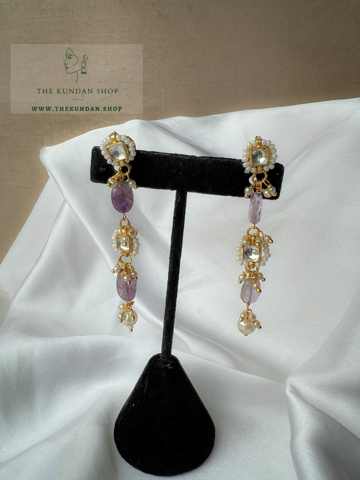 Thin Drop Kundan Earrings Earrings THE KUNDAN SHOP Purple 