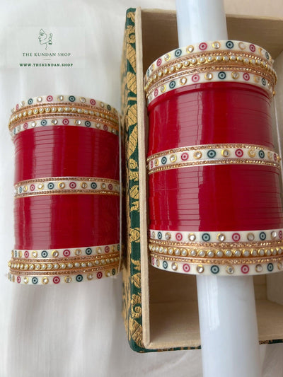 Rhinestone Bindi Chooda in Cherry Red Bangles THE KUNDAN SHOP 