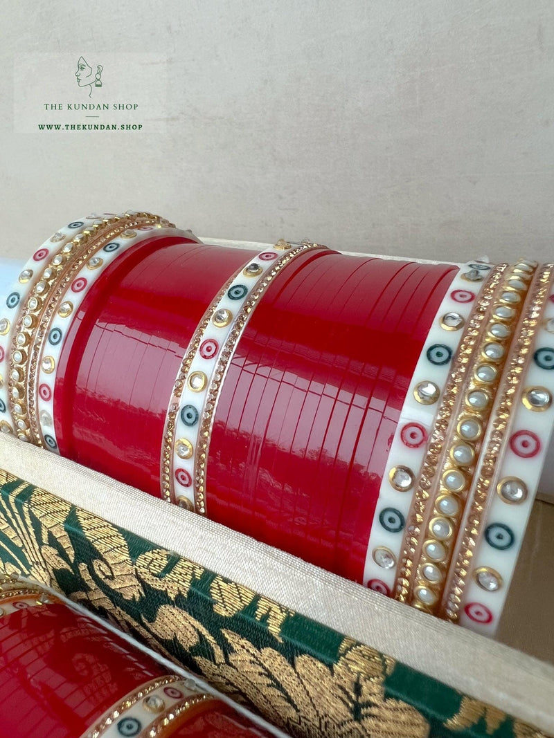 Rhinestone Bindi Chooda in Cherry Red Bangles THE KUNDAN SHOP 