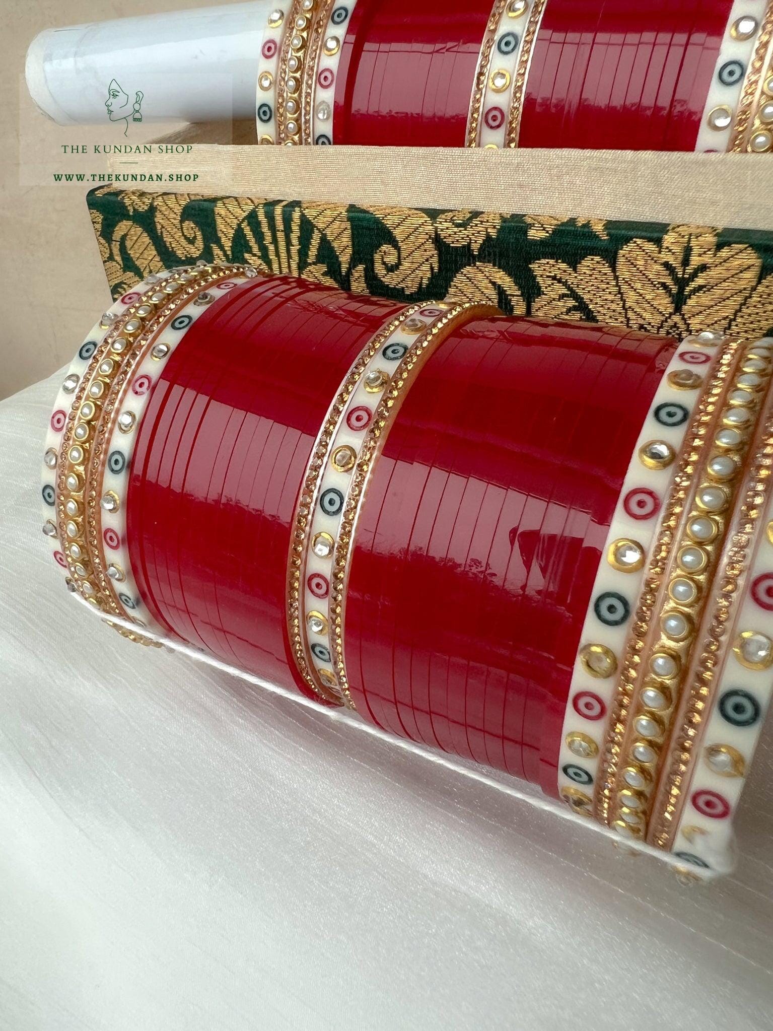 Rhinestone Bindi Chooda in Cherry Red Bangles THE KUNDAN SHOP 