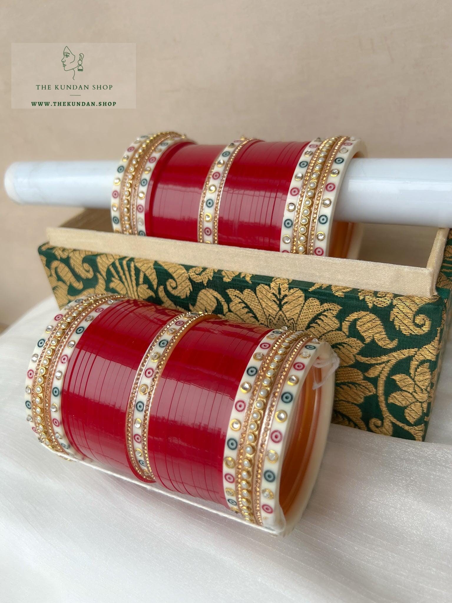 Rhinestone Bindi Chooda in Cherry Red Bangles THE KUNDAN SHOP 