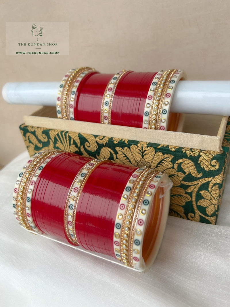 Rhinestone Bindi Chooda in Cherry Red Bangles THE KUNDAN SHOP 