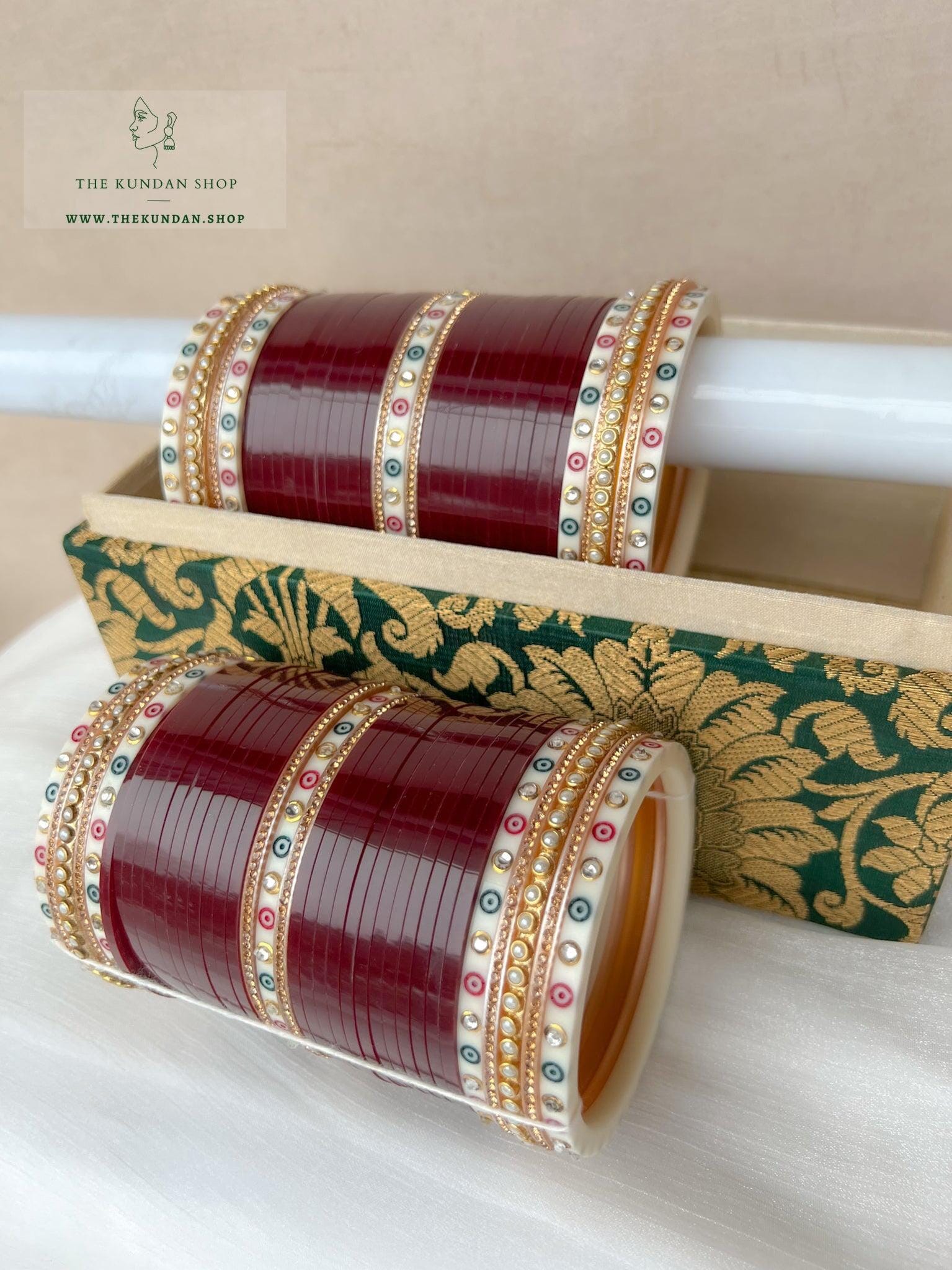 Rhinestone Bindi Chooda in Maroon Bangles THE KUNDAN SHOP 