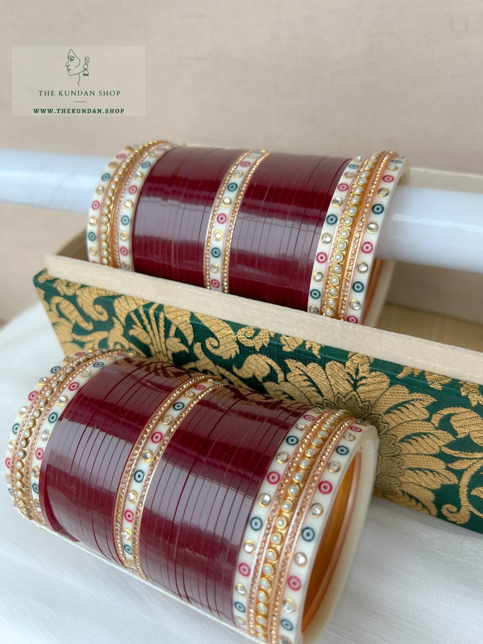 Rhinestone Bindi Chooda in Maroon Bangles THE KUNDAN SHOP 