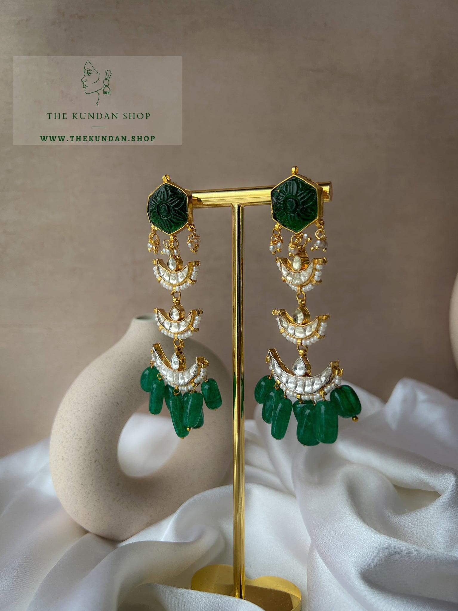 Chaand Layers in Greens Earrings THE KUNDAN SHOP Dark Green 