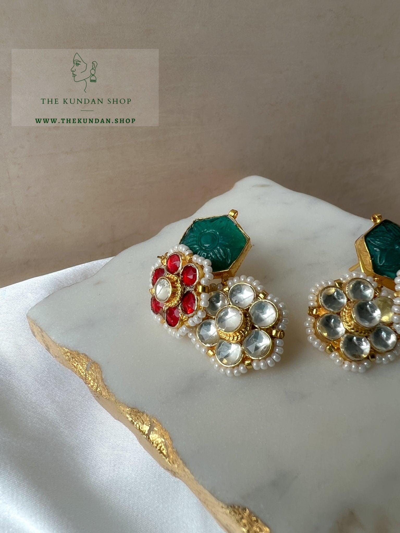 Botanic Garden Earrings Earrings THE KUNDAN SHOP Green & Red 