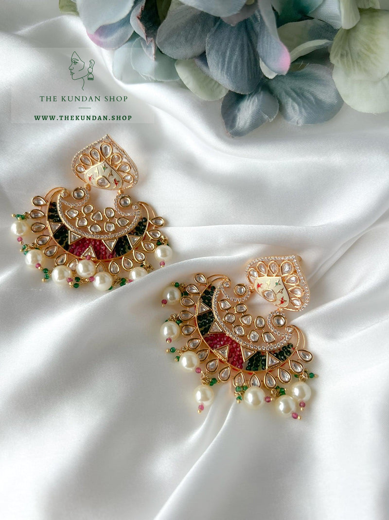 Kundan in a Spade Earrings THE KUNDAN SHOP Ruby (Center) Green 