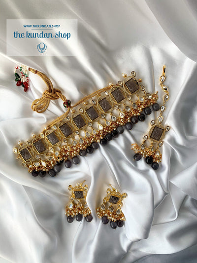 Royal Castle in Dark Grey Necklace Sets THE KUNDAN SHOP 