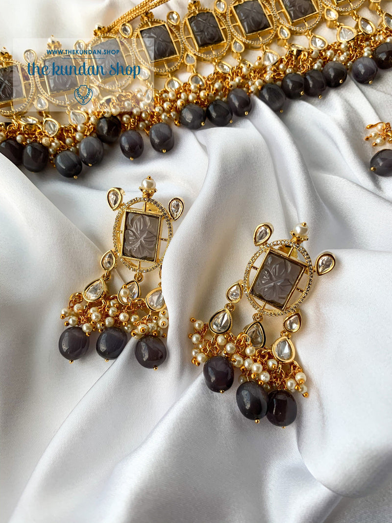 Royal Castle in Dark Grey Necklace Sets THE KUNDAN SHOP 