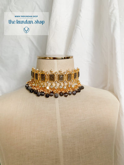Royal Castle in Dark Grey Necklace Sets THE KUNDAN SHOP 