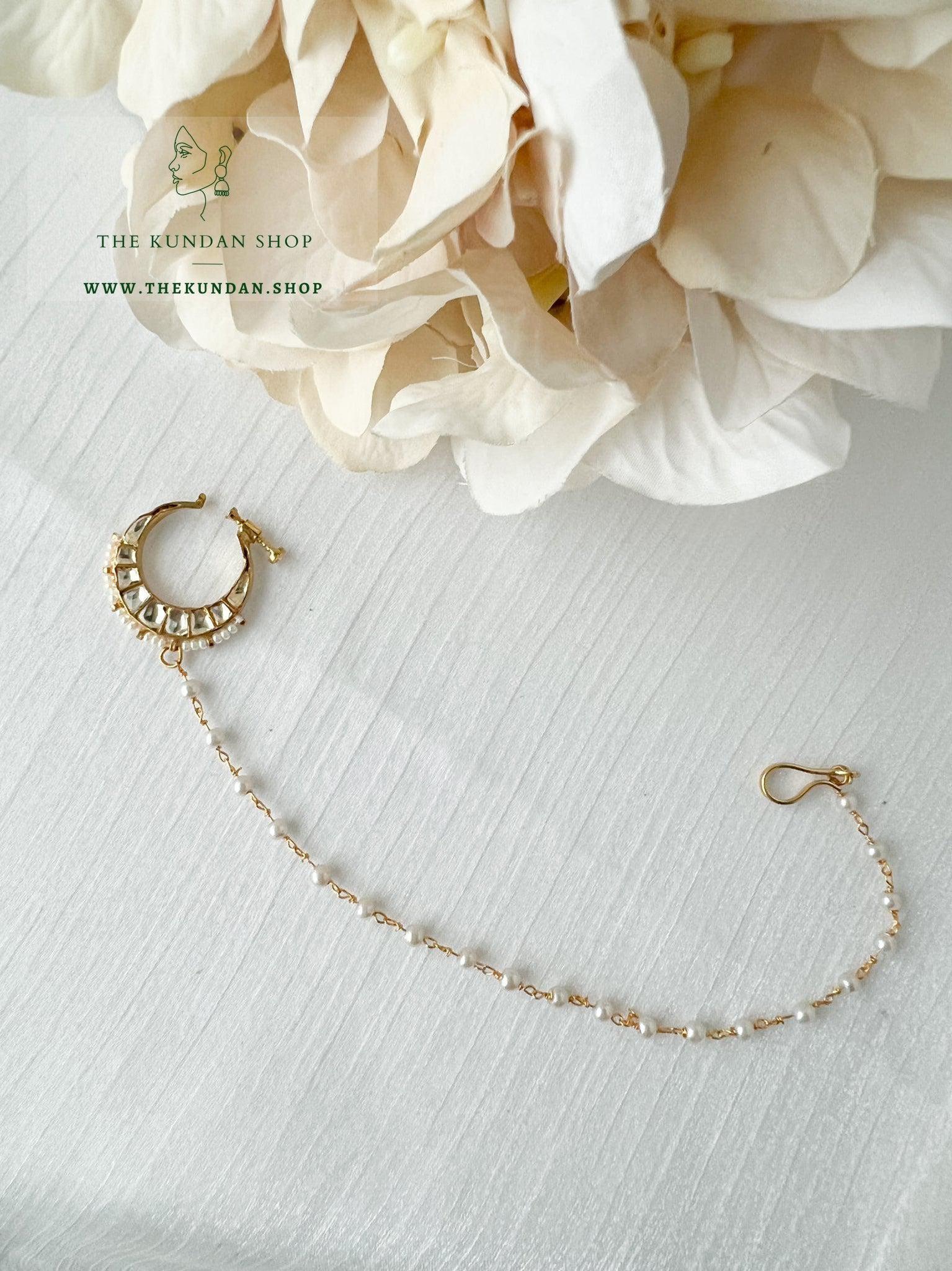Classic Kundan Nose Ring - Non Pierced Naath THE KUNDAN SHOP Clear 