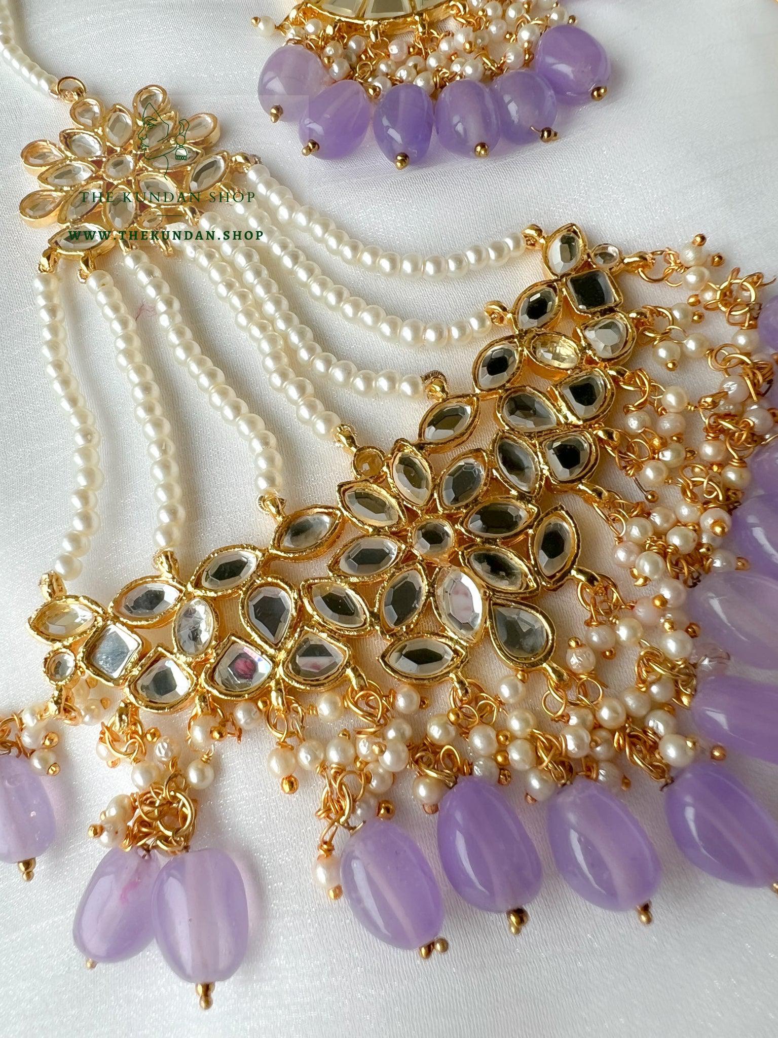 Flashy Mirror in Lavender Earrings + Tikka THE KUNDAN SHOP 