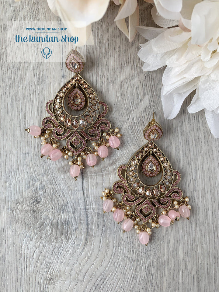 At Ease in Light Pink Earrings + Tikka THE KUNDAN SHOP 