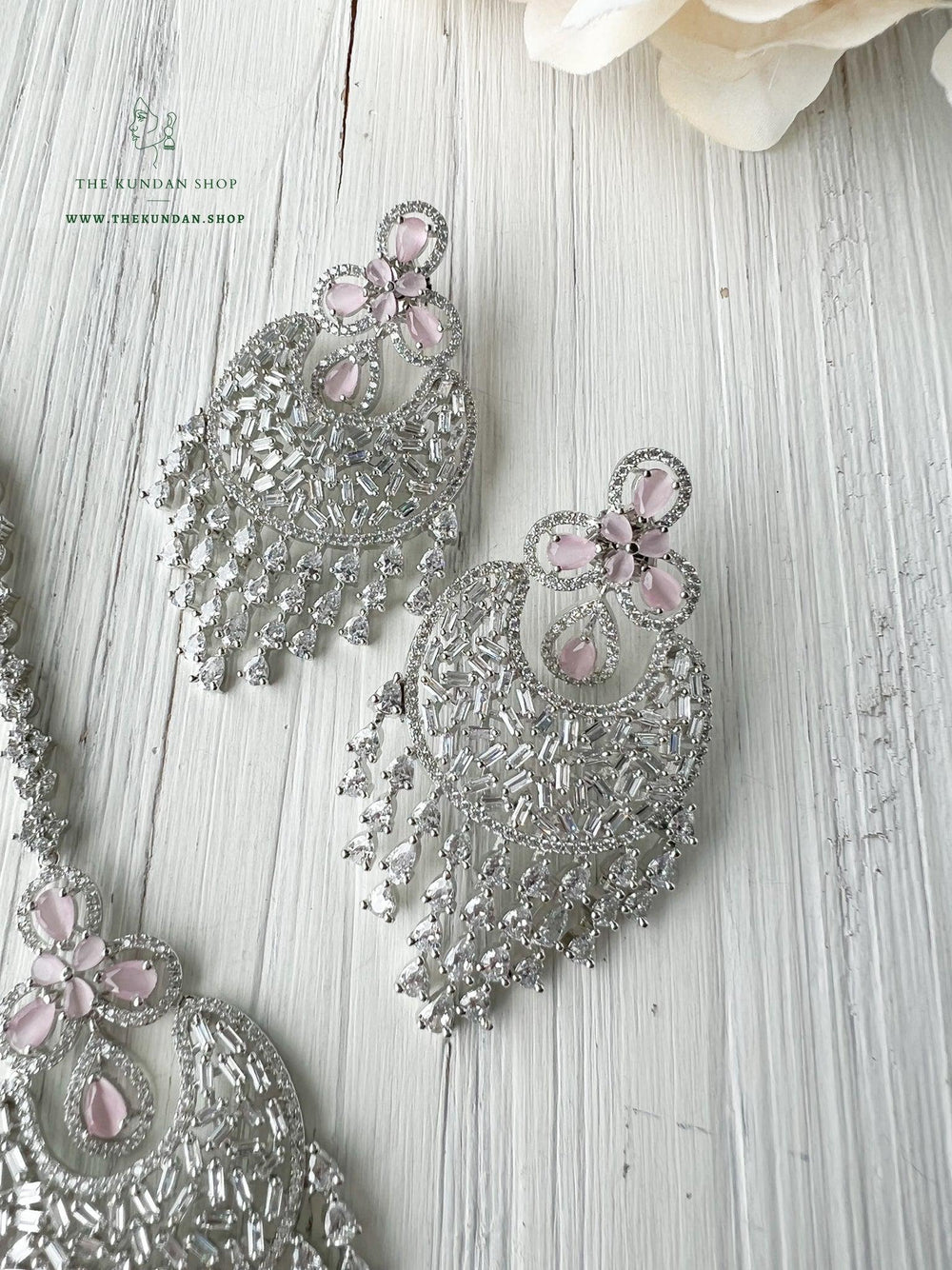 Stone Drops in Pink Earrings + Tikka THE KUNDAN SHOP 