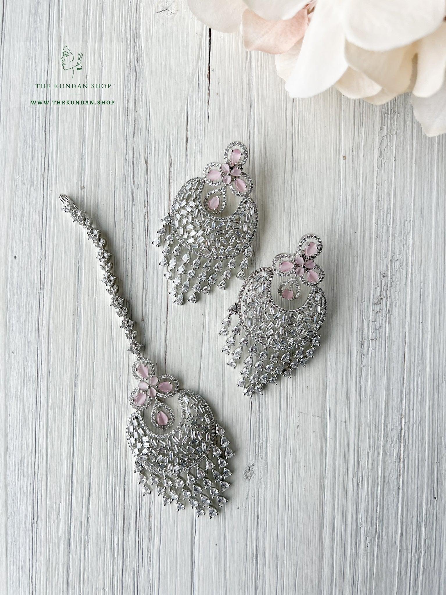 Stone Drops in Pink Earrings + Tikka THE KUNDAN SHOP 