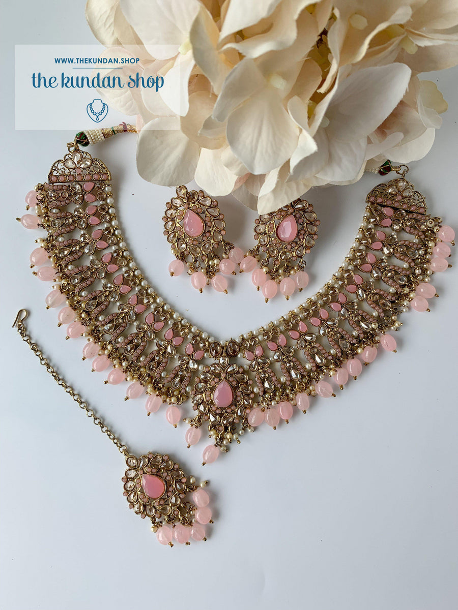 Veiled in Polki, in Light Pink Necklace Sets THE KUNDAN SHOP 