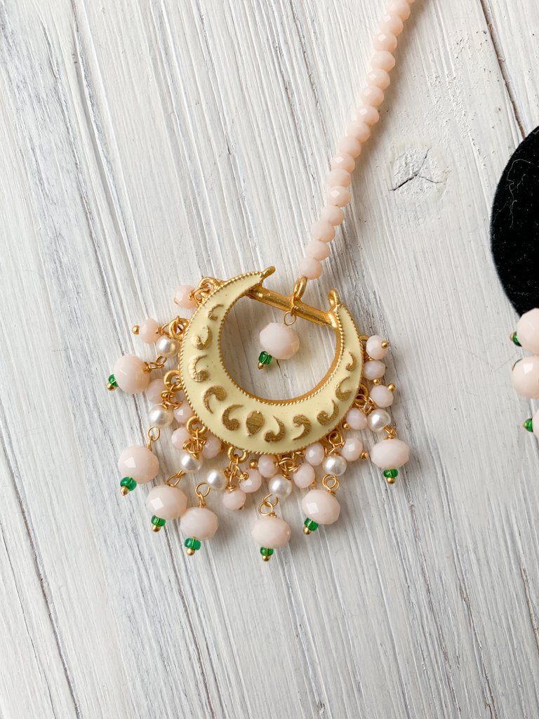 Persuasive in Light Yellow Earrings + Tikka THE KUNDAN SHOP 