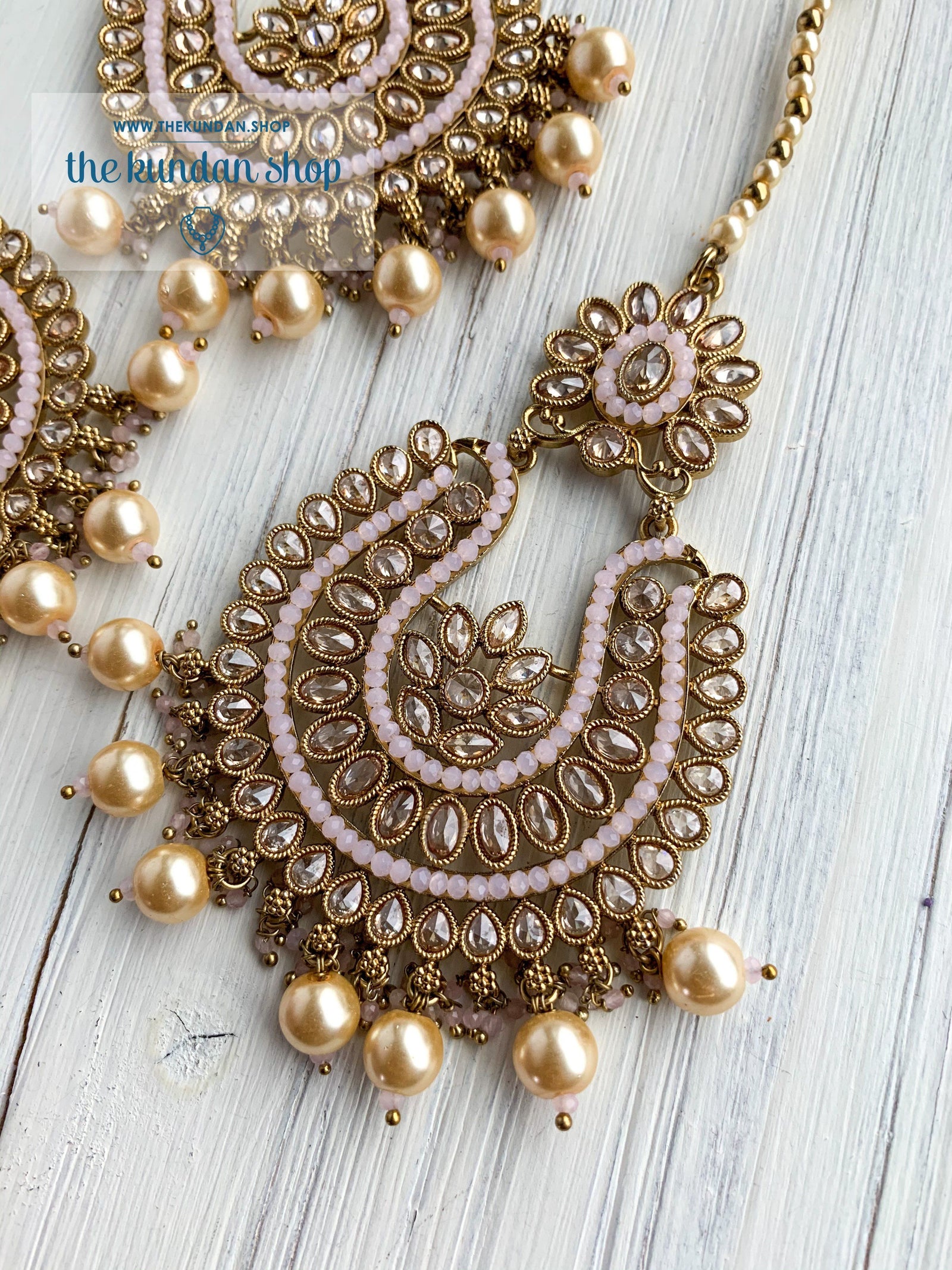 Light-Hearted in Light Pink Earrings + Tikka THE KUNDAN SHOP 