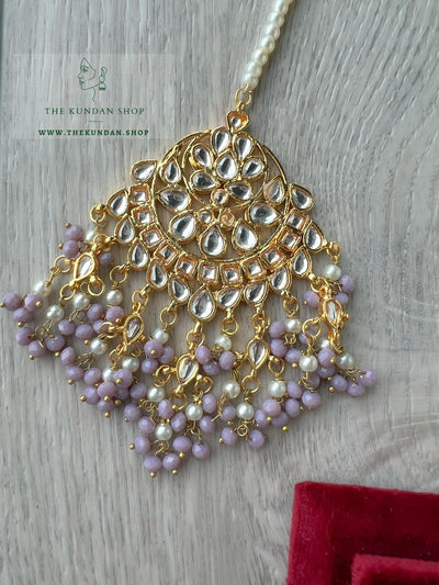 Floret Jhumkis in Grey Lilac Earrings + Tikka THE KUNDAN SHOP 