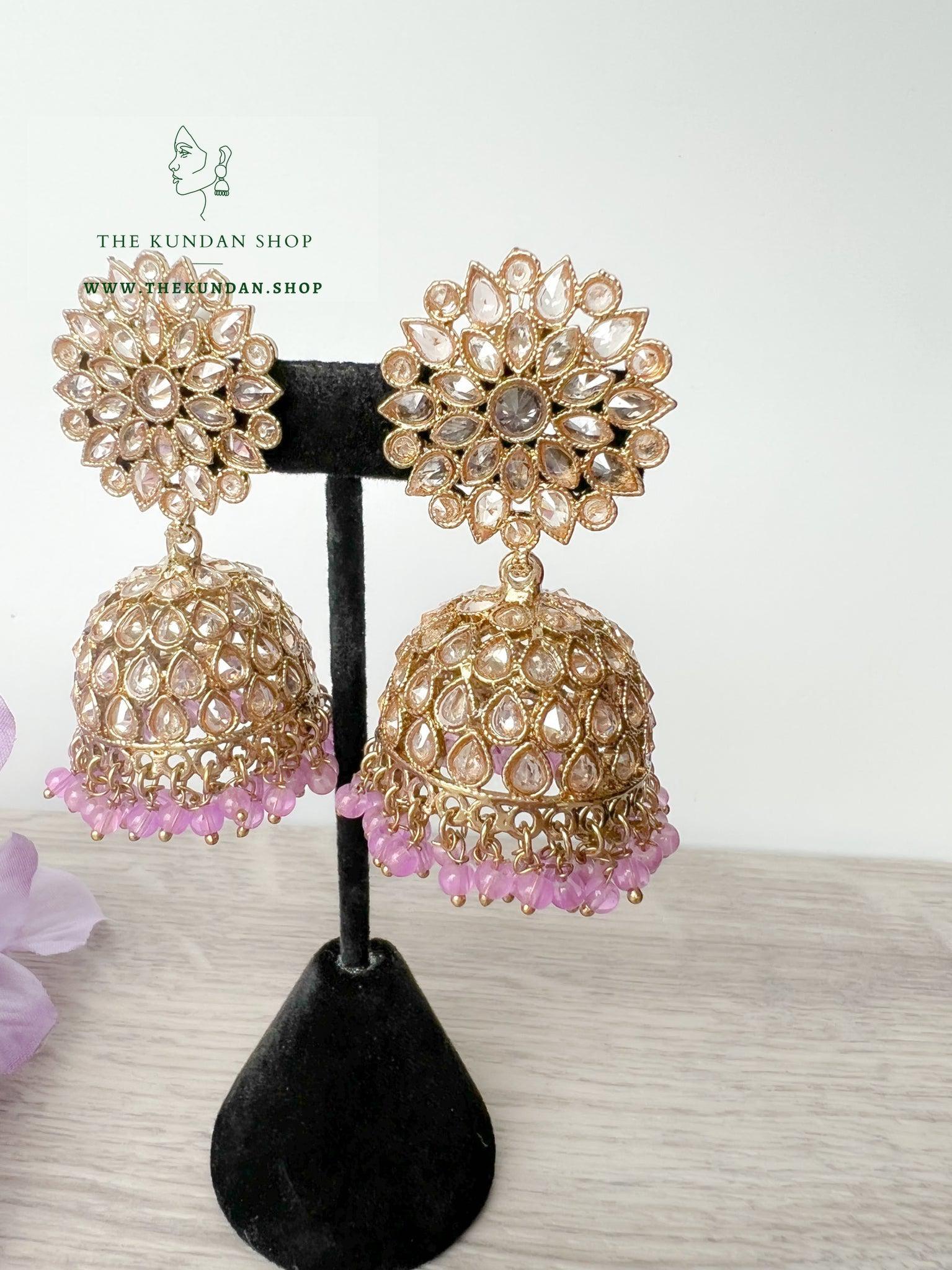 Misty Jhumkis in Lilac Earrings + Tikka THE KUNDAN SHOP 