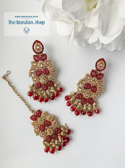 Plentiful in Maroon Earrings + Tikka THE KUNDAN SHOP 