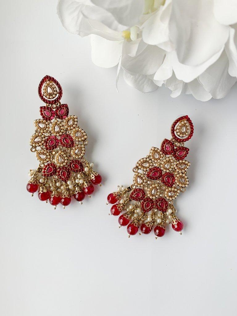 Plentiful in Maroon Earrings + Tikka THE KUNDAN SHOP 
