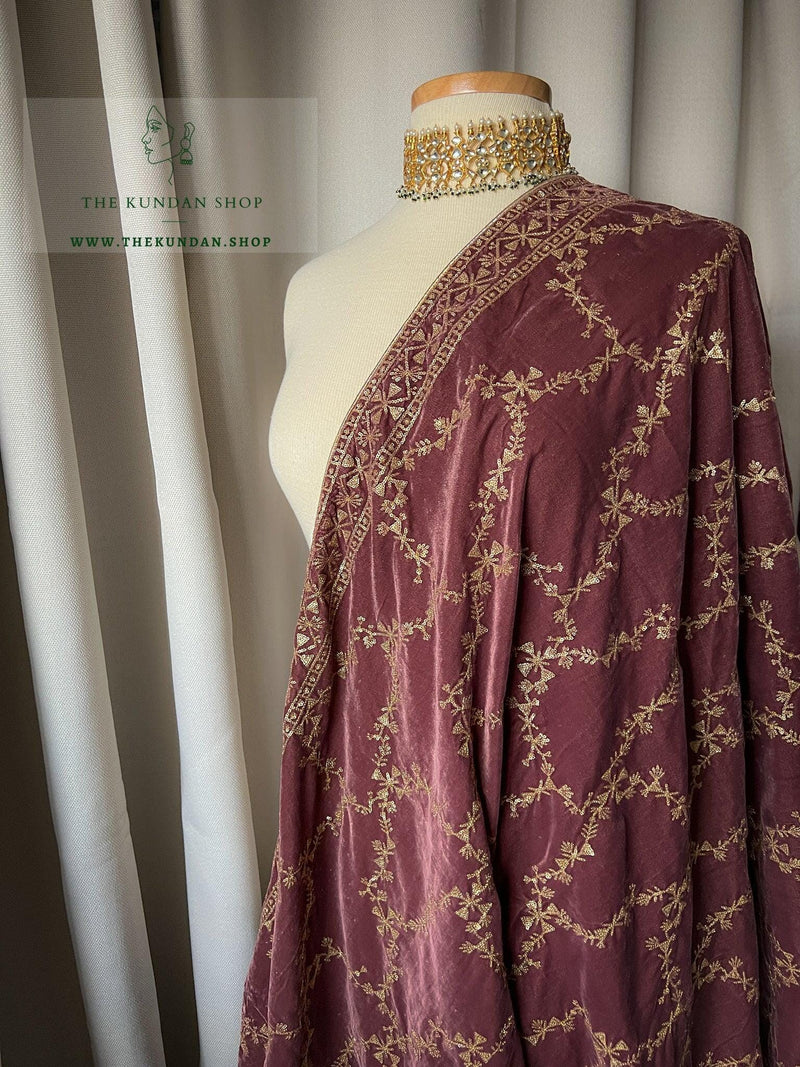The Embroidered Vines in Mauve Dupatta THE KUNDAN SHOP 
