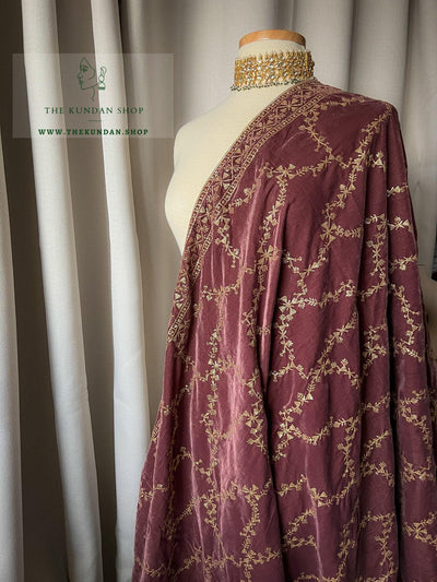 The Embroidered Vines in Mauve Dupatta THE KUNDAN SHOP 