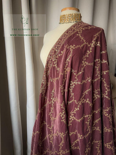 The Embroidered Vines in Mauve Dupatta THE KUNDAN SHOP 