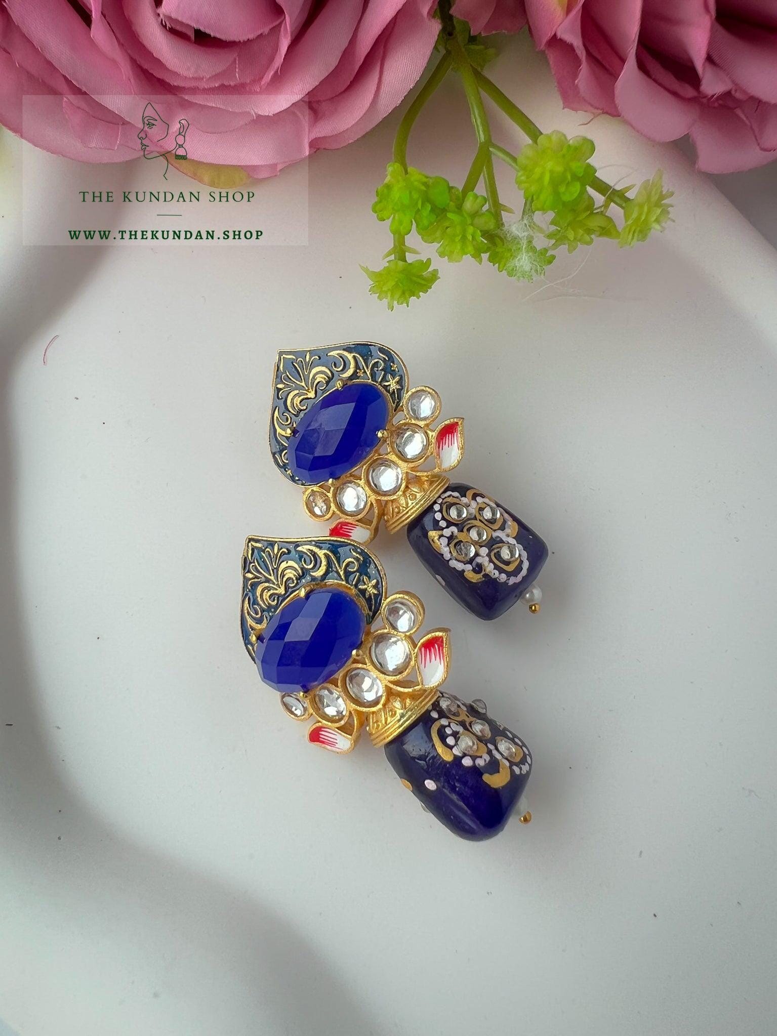 Spade Drops in Meena Earrings THE KUNDAN SHOP Blue 