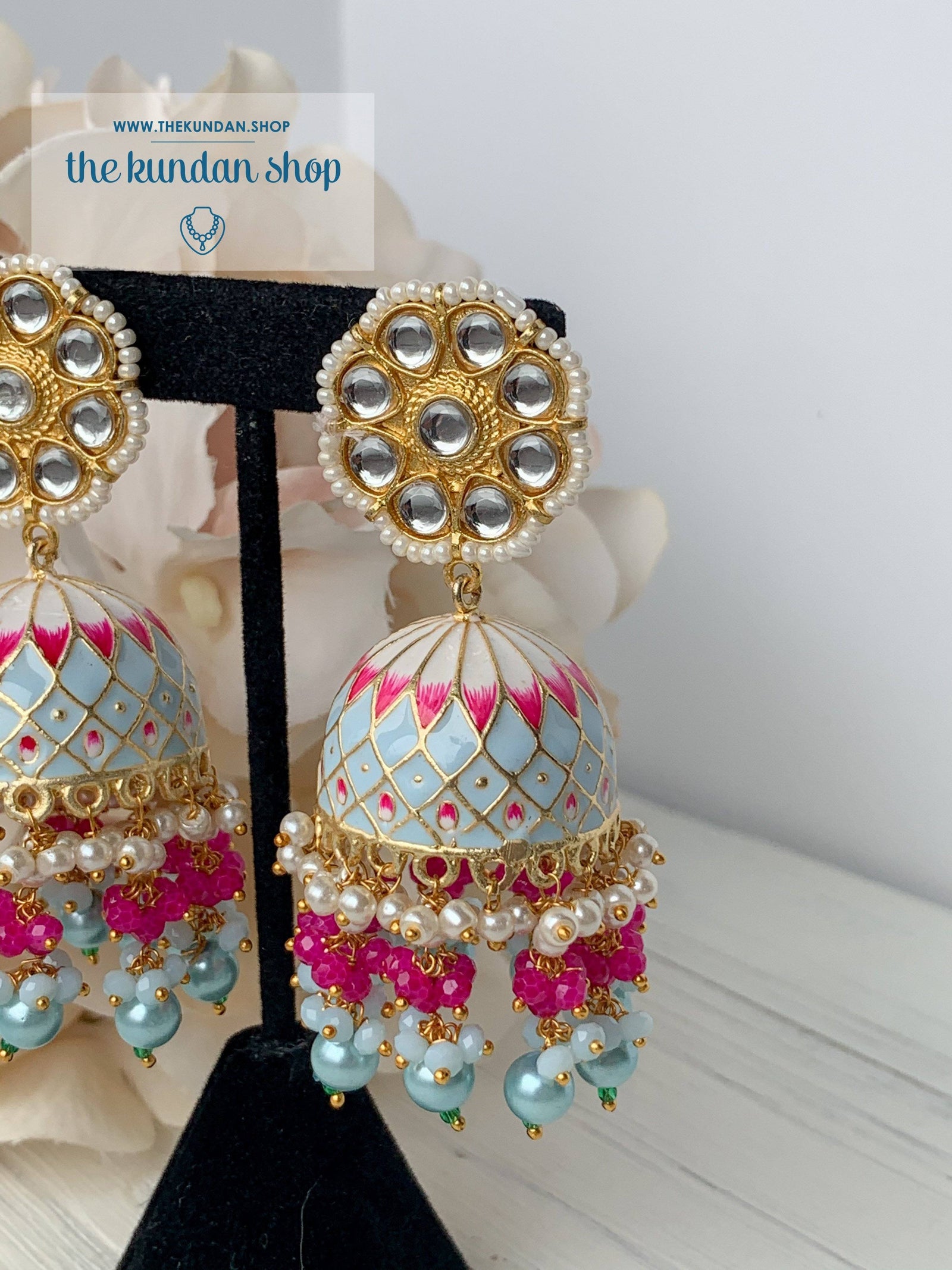 Solitude Jhumkis Earrings THE KUNDAN SHOP Pastel Blue 
