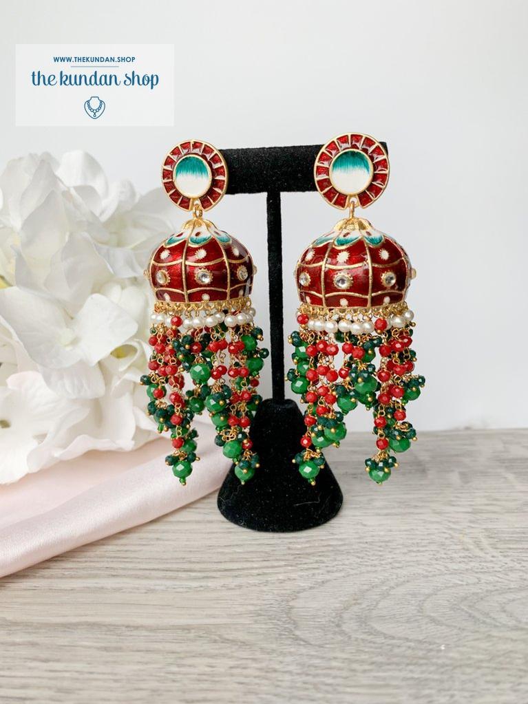 Beaded Drops in Meena Earrings THE KUNDAN SHOP Maroon & Green 