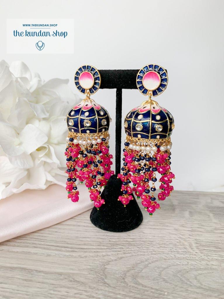 Beaded Drops in Meena Earrings THE KUNDAN SHOP Black & Pink 