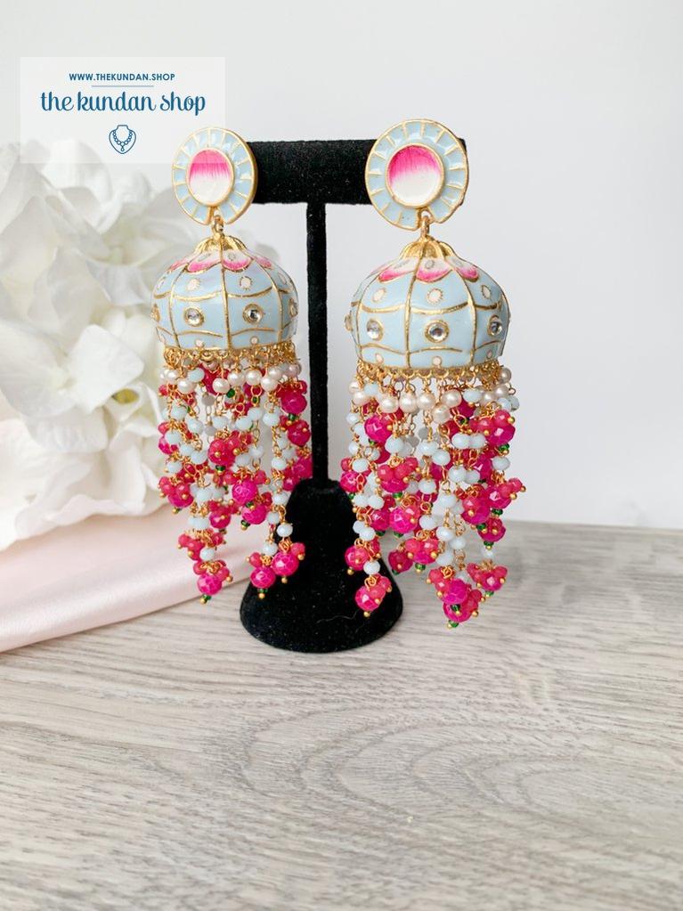 Beaded Drops in Meena Earrings THE KUNDAN SHOP Pastel Blue & Pink 