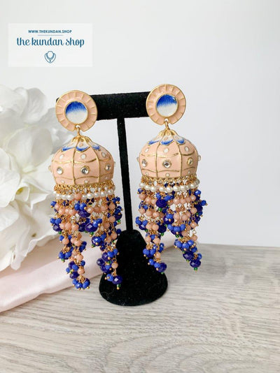 Beaded Drops in Meena Earrings THE KUNDAN SHOP Peach & Blue 