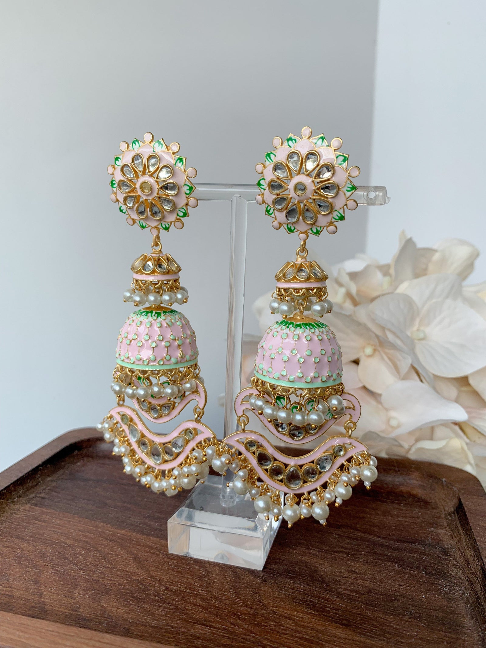 Delicate in Meena Earrings THE KUNDAN SHOP Pink 