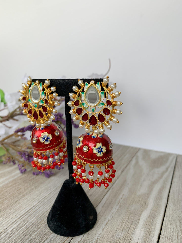 Summer Floral Jhumki's Earrings THE KUNDAN SHOP Red 
