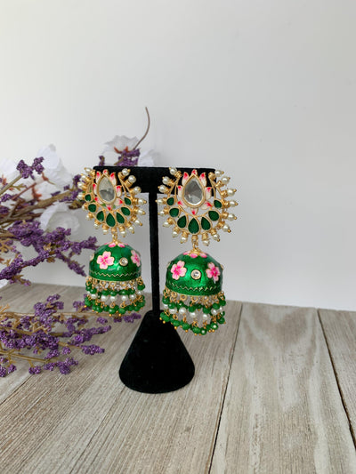 Summer Floral Jhumki's Earrings THE KUNDAN SHOP Green 